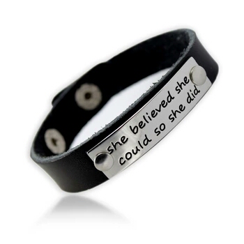 She believed she could so she did leather bracelet